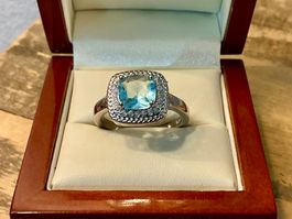 SEHR SCHÖNER RING MIT SCHMUCKSTEINE GESTEMPELT 925, GR.60
