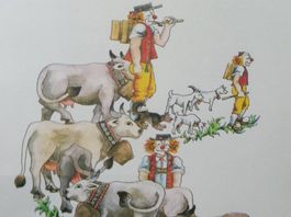 Aquarelldruck - Appenzeller Alpaufzug mit Clowns