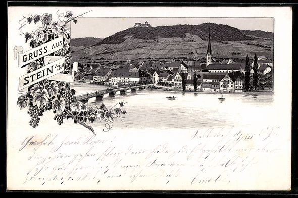 Cartoline postali: Litho Stein a. Rh., Ortsansicht mit Rhei – Usato da Berlin venduto da bartko-reher