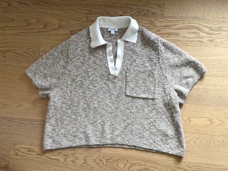 Reiss Strick-Poloshirt Crop Kurzarm braun/creme Gr. XL