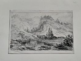 " Bergseelein " Kohlestift-Zeichnung antik
