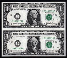 2x 1 Dollar Banknoten USA Serie 1981A ungeschnitten **