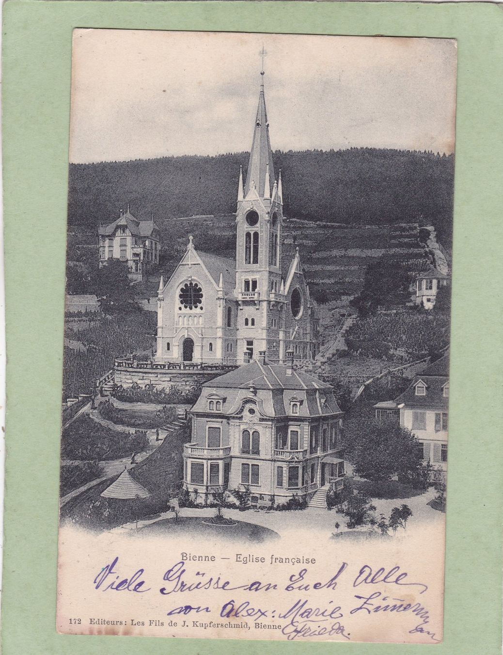 Cartoline postali: Bienne Biel Eglise francaise 1904 – Difettoso da Herisau venduto da Lisegrat2008