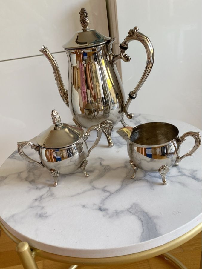 Set di piatti: Elegantes Tee-Set versilbert, 3-teilig, Vintage Stil, – Nuovo (secondo la descrizione) da Illnau venduto da Sniwi67 2