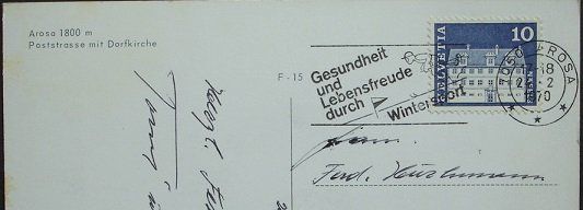 Ansichtskarten: AROSA Poststrasse mit Dorfkirche – Gebraucht aus Jona von philajona 1