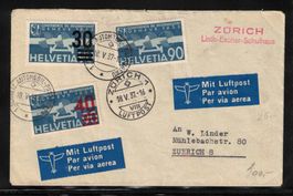 1937 Flugpost Combo Brief mit F18, F23 und F24 - Rarität