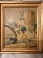 Dipinto d'Epoca 1938 R. Raaber "Ponte e Fiume"