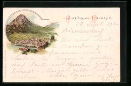 Litho Glarus, Teilansicht mit Bergen