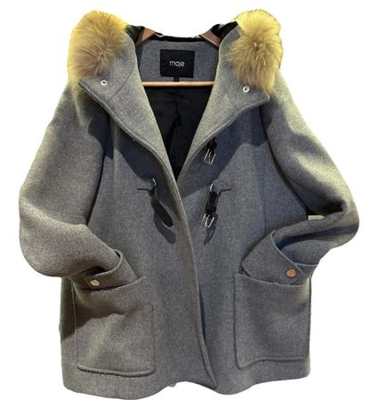Maie Wolle Winterjacke mit Pelzkapuze Gr. 38 Mantel Jacke
