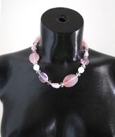 Elegantes Damen-Collier m. Steinen verm. Rosenquarz u. Glas