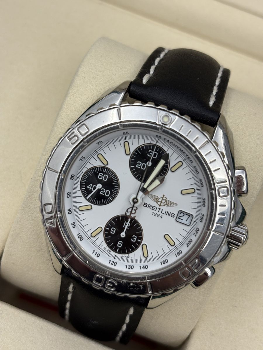 Breitling Orologi: Breitling Shark Chronograph Watch, Leather Strap, – Usato da Zürich venduto da watchdealer-24