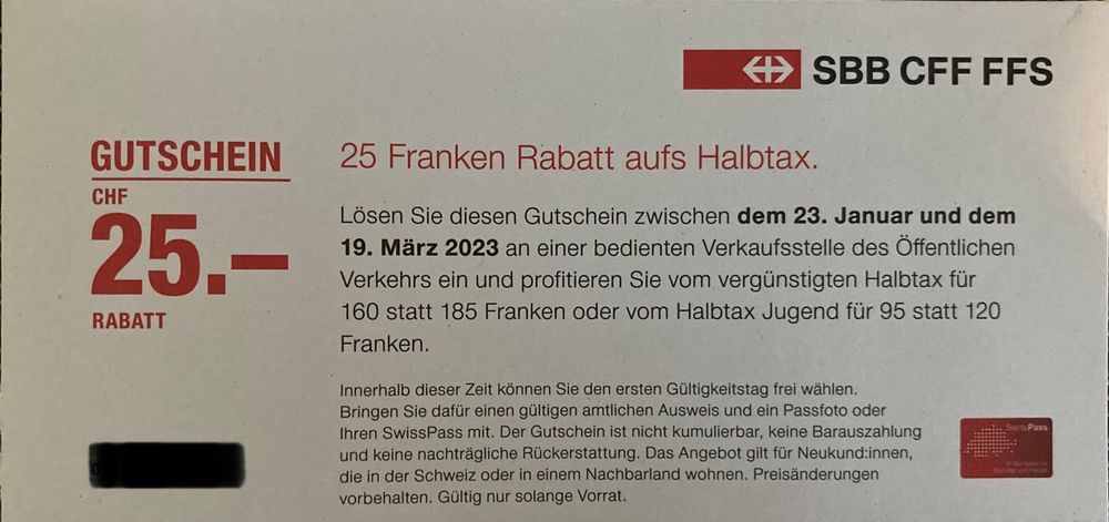 25 Franken Gutschein für ein SBB Halbtax von Neukund:innen | Kaufen auf ...