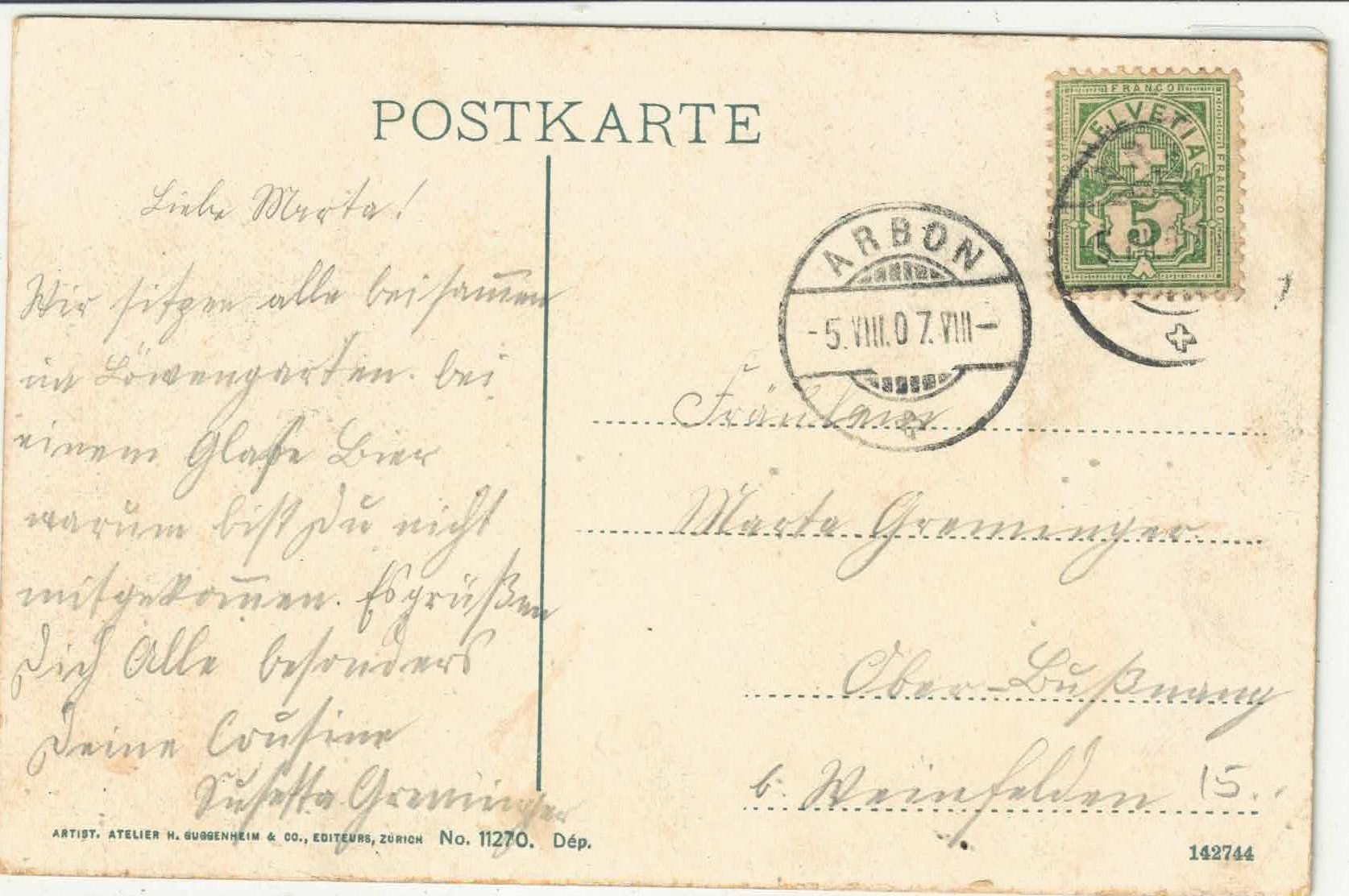 Ansichtskarten: Arbon - Post-Hof im Mondschein - Litho – Gebraucht aus Ettingen von Kartenplanet 1