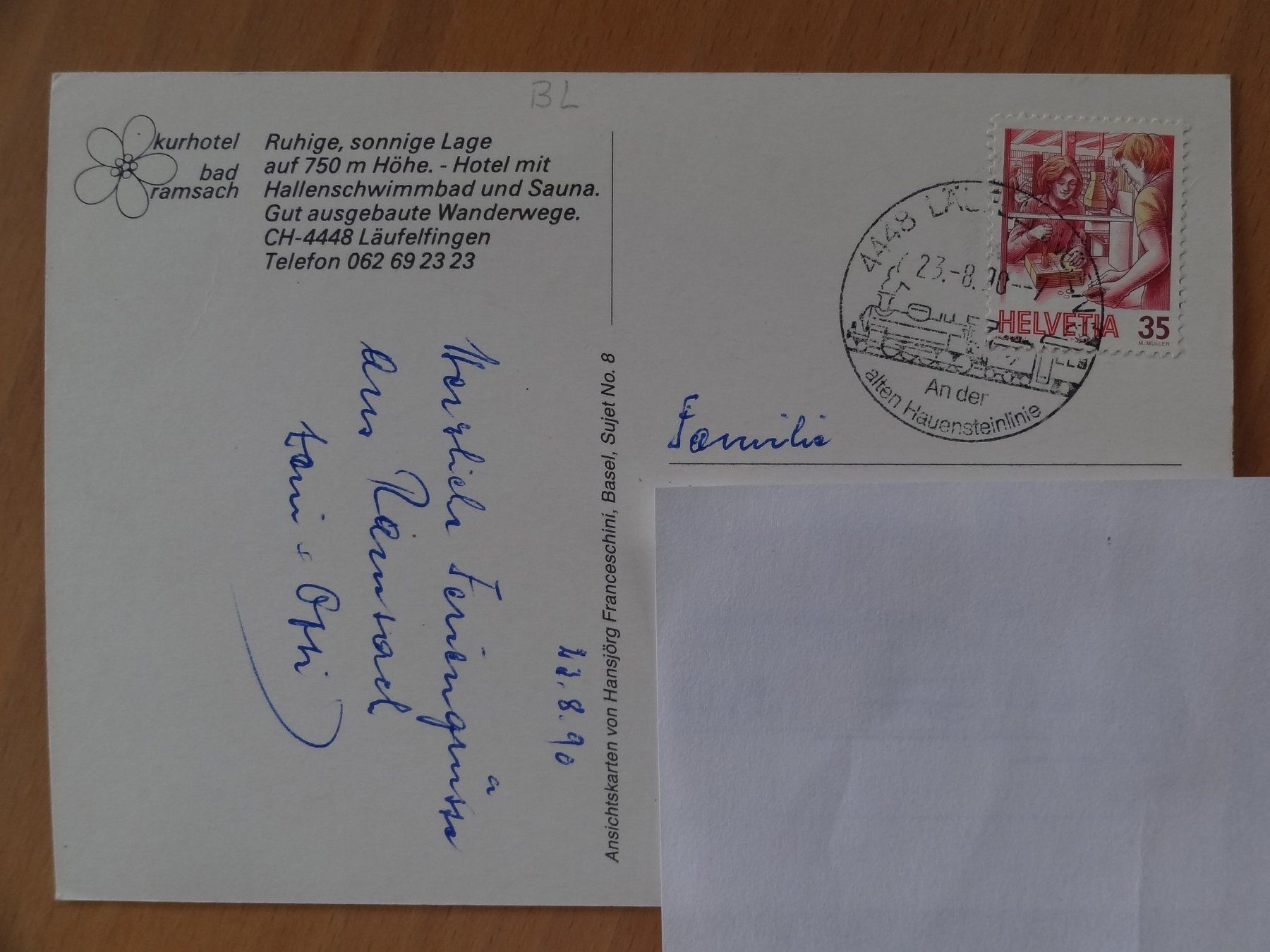 Cartoline postali: Läufelfingen- Kurhotel Bad Ramsach - 1990 – Usato da St Léonard venduto da Riglin 1