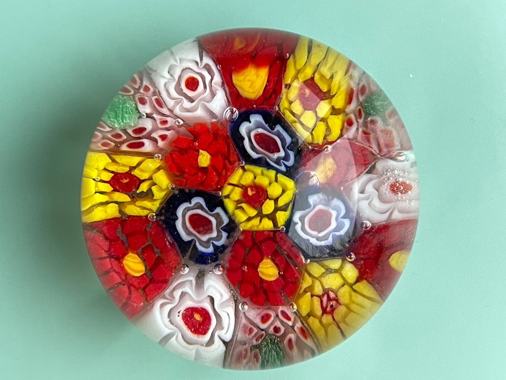 Glas Briefbeschwerer Mit Millefiori Muster - 10cm Glas-Kugel - Dekorativer Paperweight