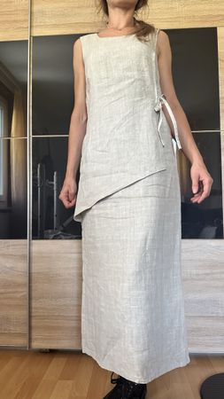 Robe longue lin 100%, fabriqué italien beige T 38/XS/S