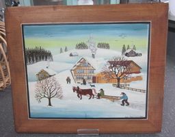 Bauernmalerei auf Holz-Türfüllung, Winter, Susi Germann 1987