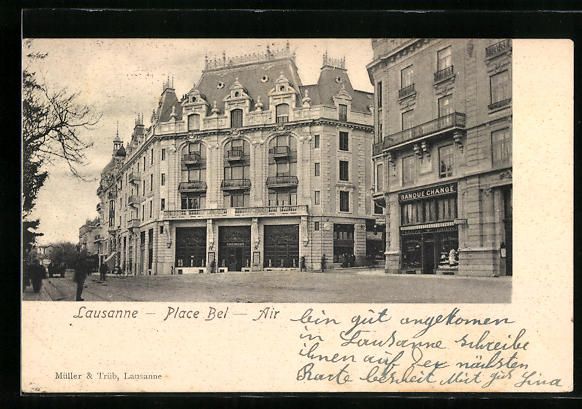 Ansichtskarten: AK Lausanne, Place Bel-Air, 1908 – Gebraucht aus Berlin von bartko-reher