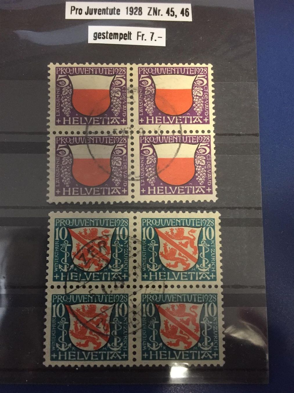 Alle Briefmarken: 2 Viererblöcke 1928 – Gebraucht aus St. Margarethen TG von SGHerbst07