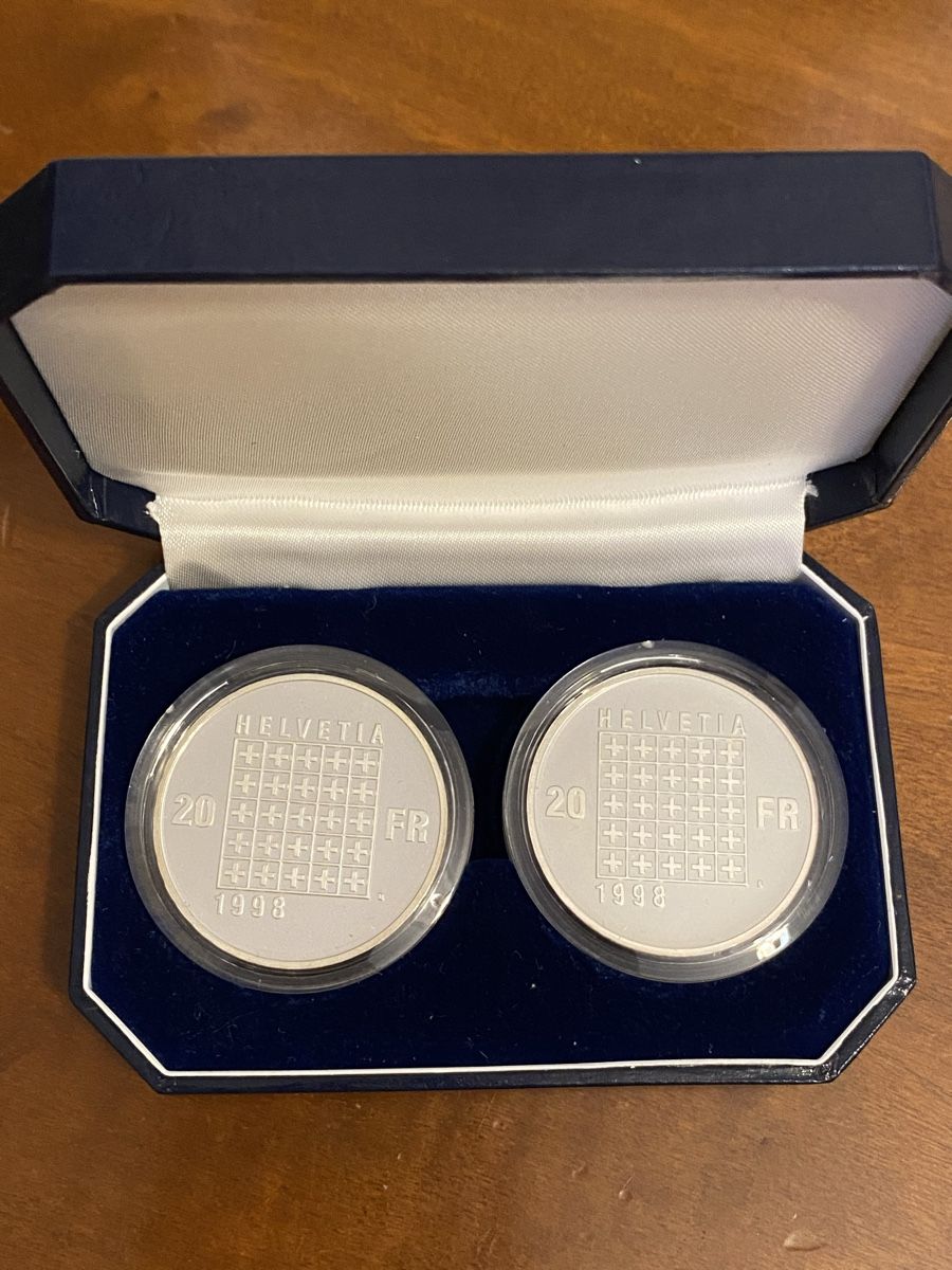 Tutti le monete: 2 x 20 francs 1998 – Nuovo e nell'imballaggio originale da Genève venduto da Mar7319 3