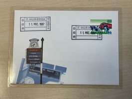 Brief mit Bahnstempel Ersttag St.Gallen Winkeln