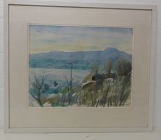 Aquarell See- und Berg Landschaft (Signiert)