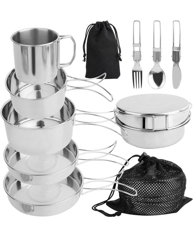 ABOHU Campingbesteck Set - 3-teiliges Edelstahl Besteck Für Unterwegs Mit Praktischem Etui