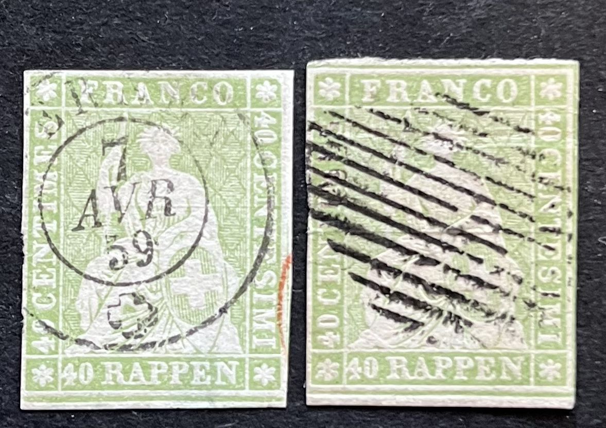 Alle Briefmarken: 2x Strubel 26C Cat. 280.-  – Gebraucht aus Sottens von thigroux