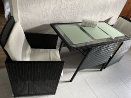 Gartentischset Polyrattan schwarz mit Glasplatte