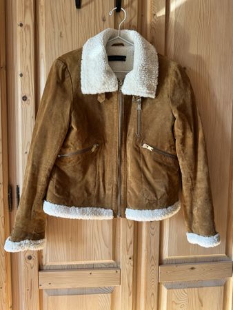Zara Wildleder Jacke mit Lammfellimitat, Grösse L