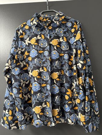 Blouse Floral Print French Size 44 Monoprix Navy Blue Yellow