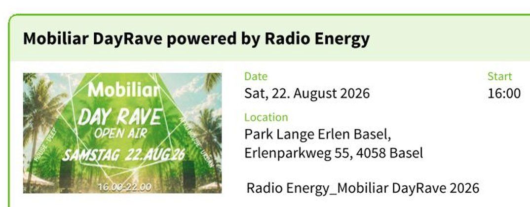 Biglietti: 1 E-Ticket Mobiliar Day Rave 2026 – Nuovo (secondo la descrizione) da Oberglatt ZH venduto da rdm_f6xk