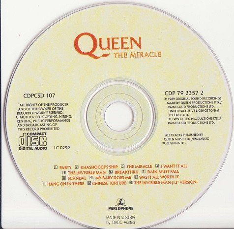 CD: CD Queen - The miracle (1989) – Usato da Möriken AG venduto da mineralia 2
