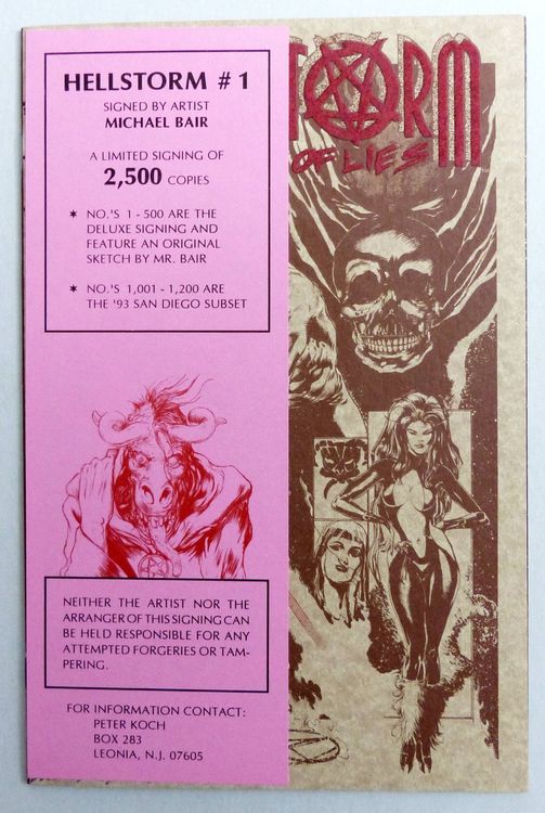 HELLSTORM #1 LIMITED SIGNED & SKETCH MICHAEL BAER MARVEL '93 (Gebraucht ...
