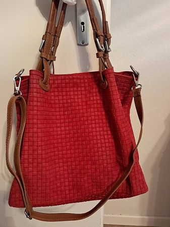 Ledertasche (Vera Pelle Shopper) in Korallenfarbe 
