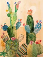 Original Aquarell Kaktus von mir gemalt buntes Bild