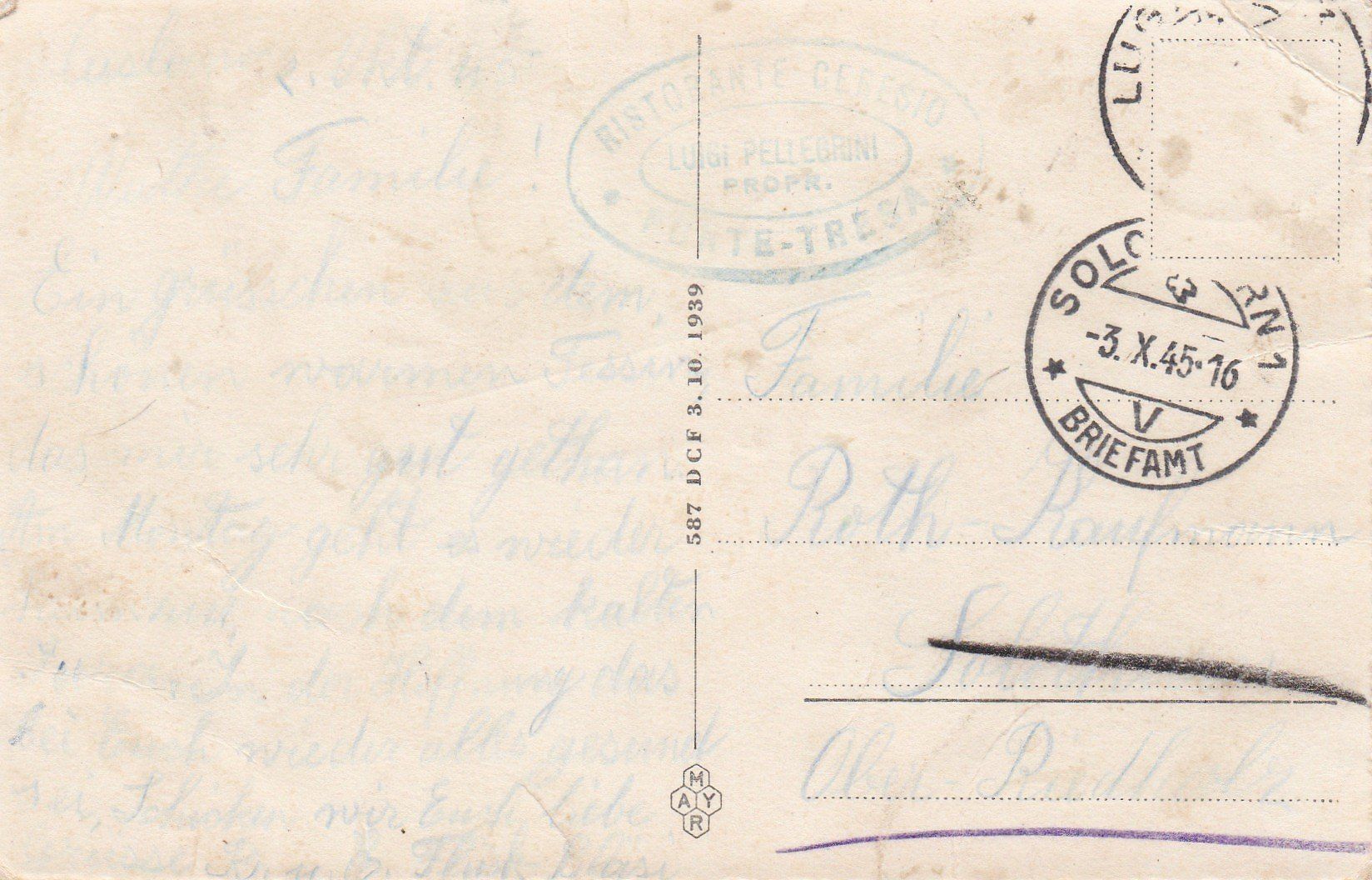 Ansichtskarten: AK - Ponte Tresa - gel. 3.10.1945 – Gebraucht aus Fribourg von schnalla92 1