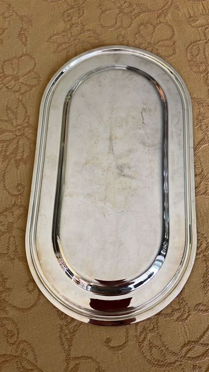 Vassoio Ovale In Acciaio Inox Argentato, Piccolo 22,9x9,6 Cm, Porta Asciugamani, Porta Tè, Porta Gioielli, Vassoio Decorativo, Confezione Da 2 Pezzi