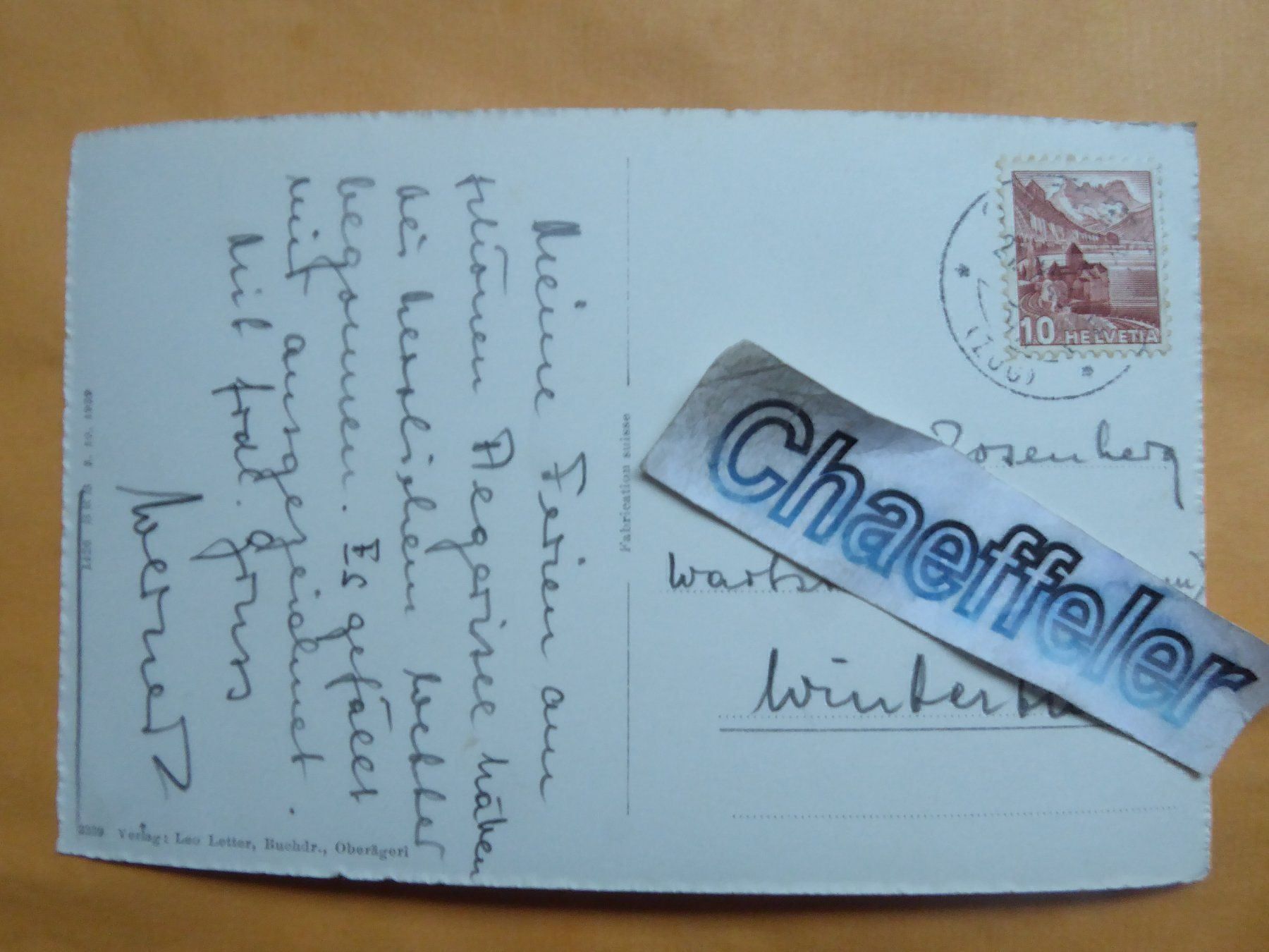 Ansichtskarten: 1946  Aegerisee mit dem Urirotstock – Gebraucht aus Zürich von Chaeffeler 1