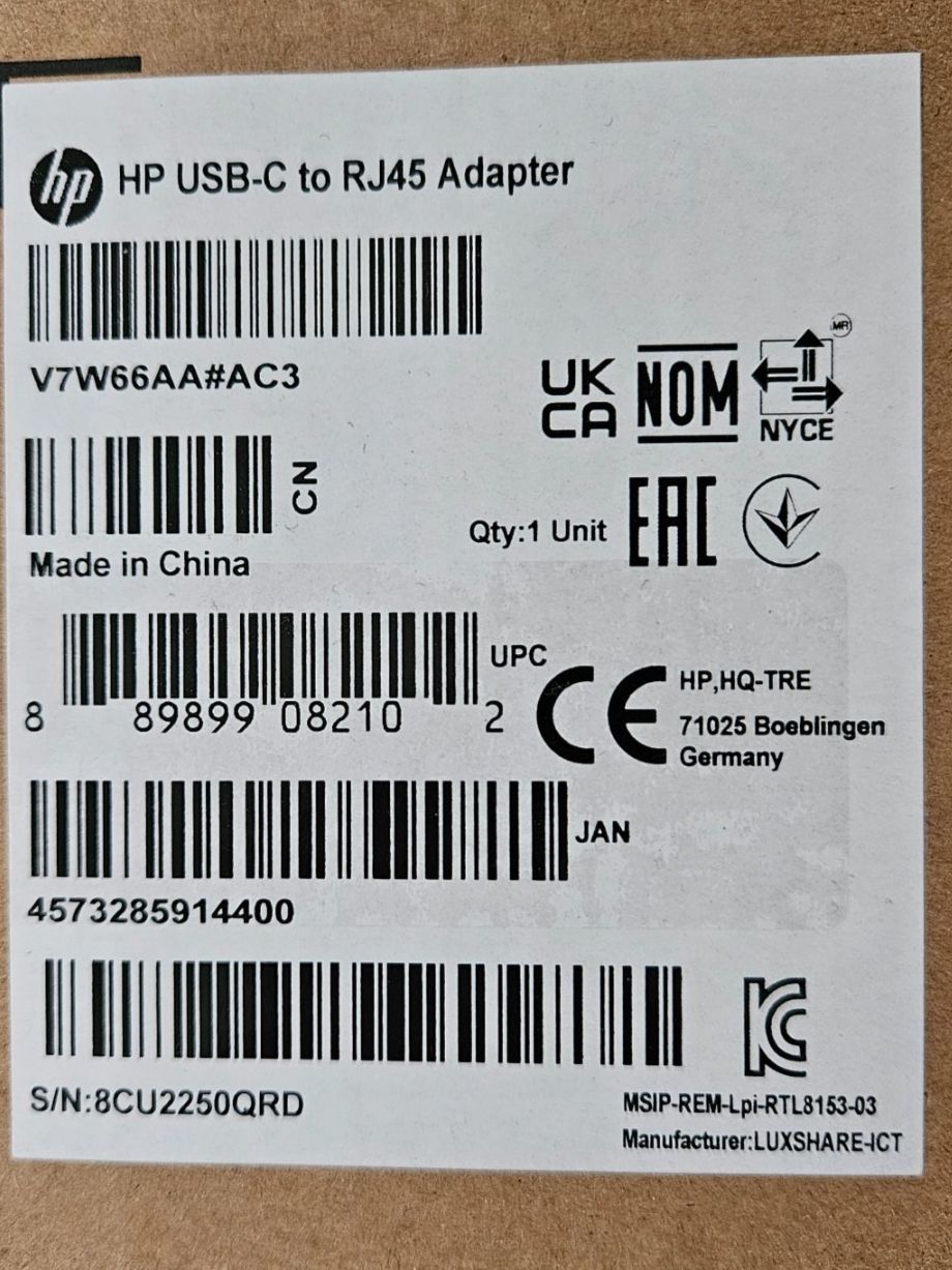 Hewlett Packard Unità & Adattatore: HP USB-C to RJ45 Adapter FD – Nuovo e nell'imballaggio originale da Jona venduto da ASMARADO 1