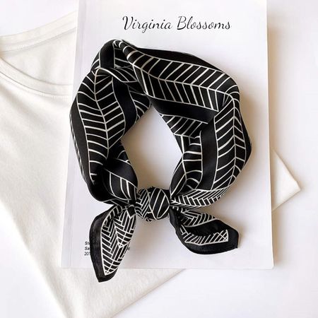 New 53cm Silk Scarf, Geometric Stripes Black White 100% Silk