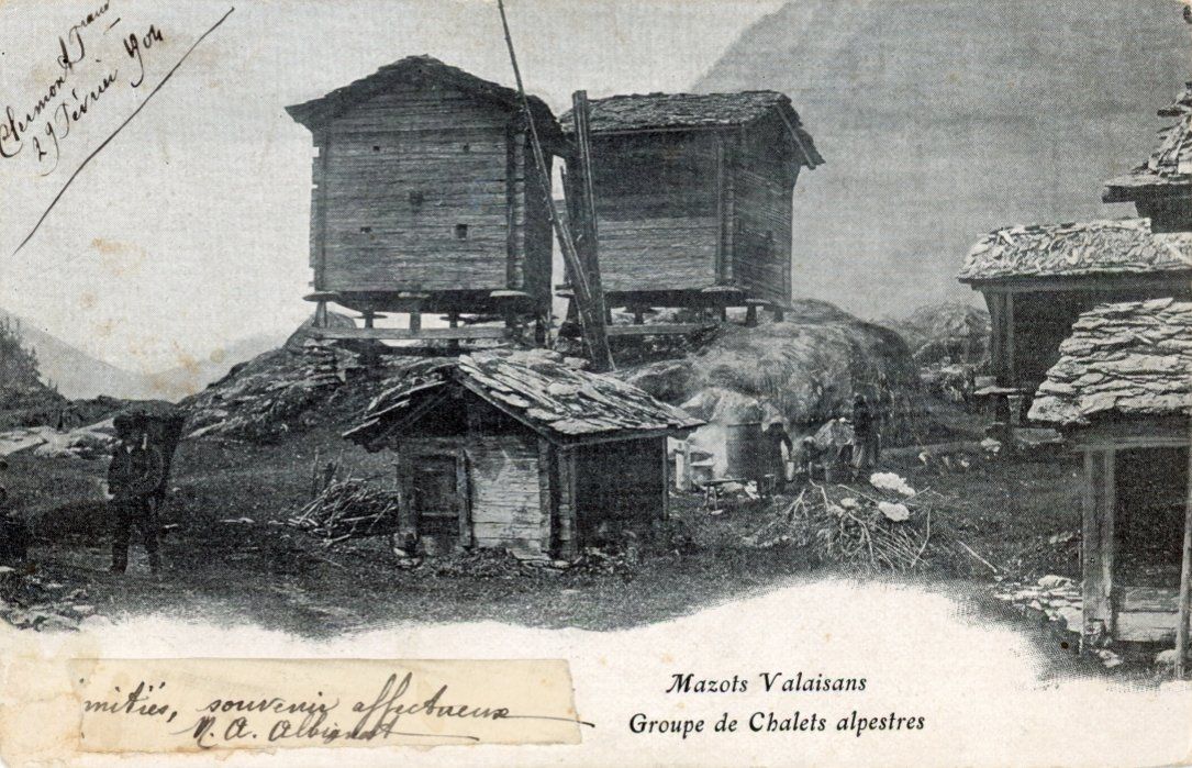 Cartoline postali: Wallis   VS  -  alte Stadel      um  1 9 0 2 – Usato da Brig venduto da Valcards54