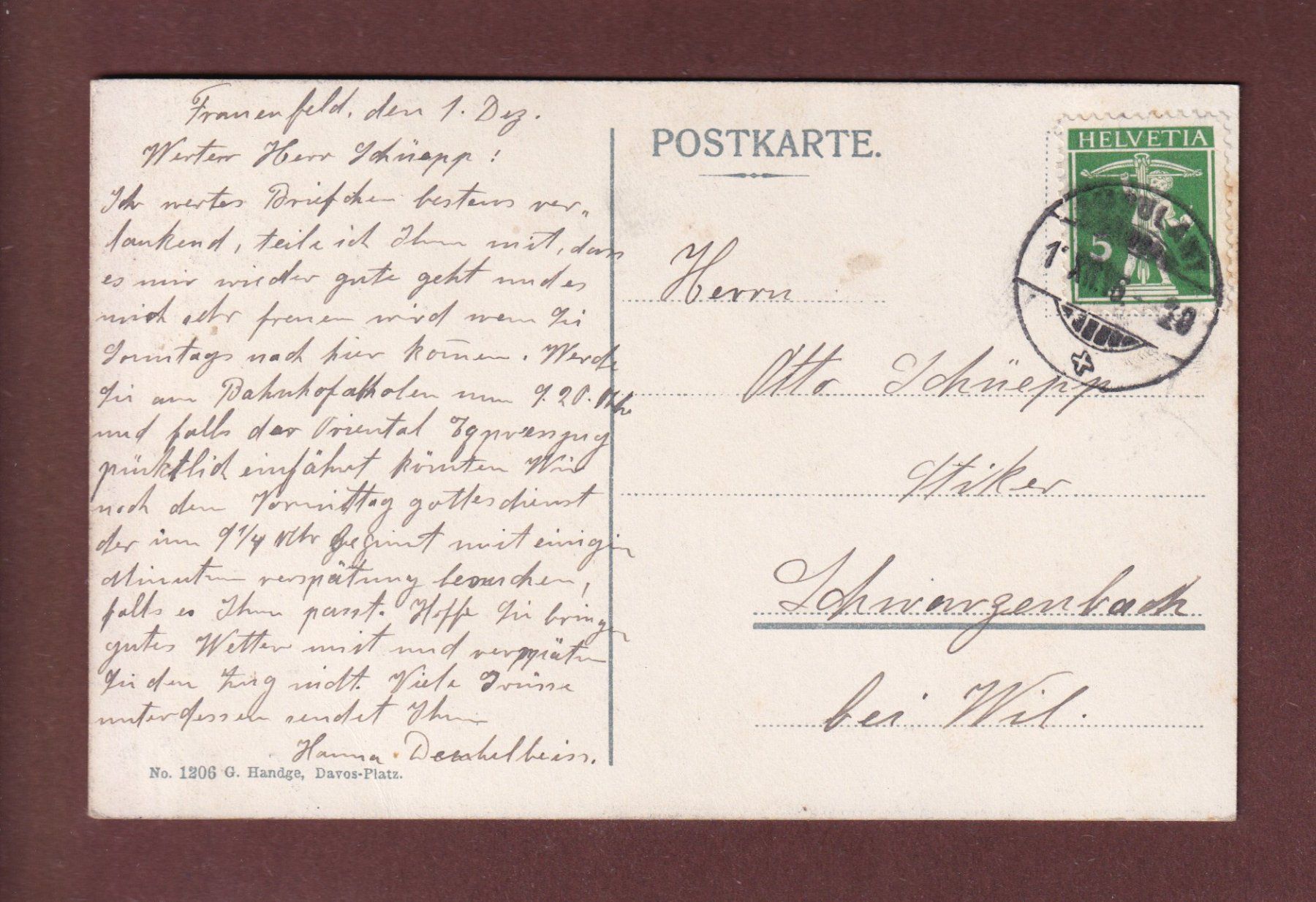 Cartoline postali: FRAUENKIRCH-DAVOS - Kirchlein - 1916 – Usato da Pully venduto da nicecards-shop 1