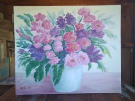 Blumenbild auf Leinwand 50x60 cm handgemalt guter Zustand