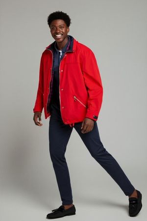 Rote Outdoor-Windbreaker-Jacke mit Karofutter - Größe L