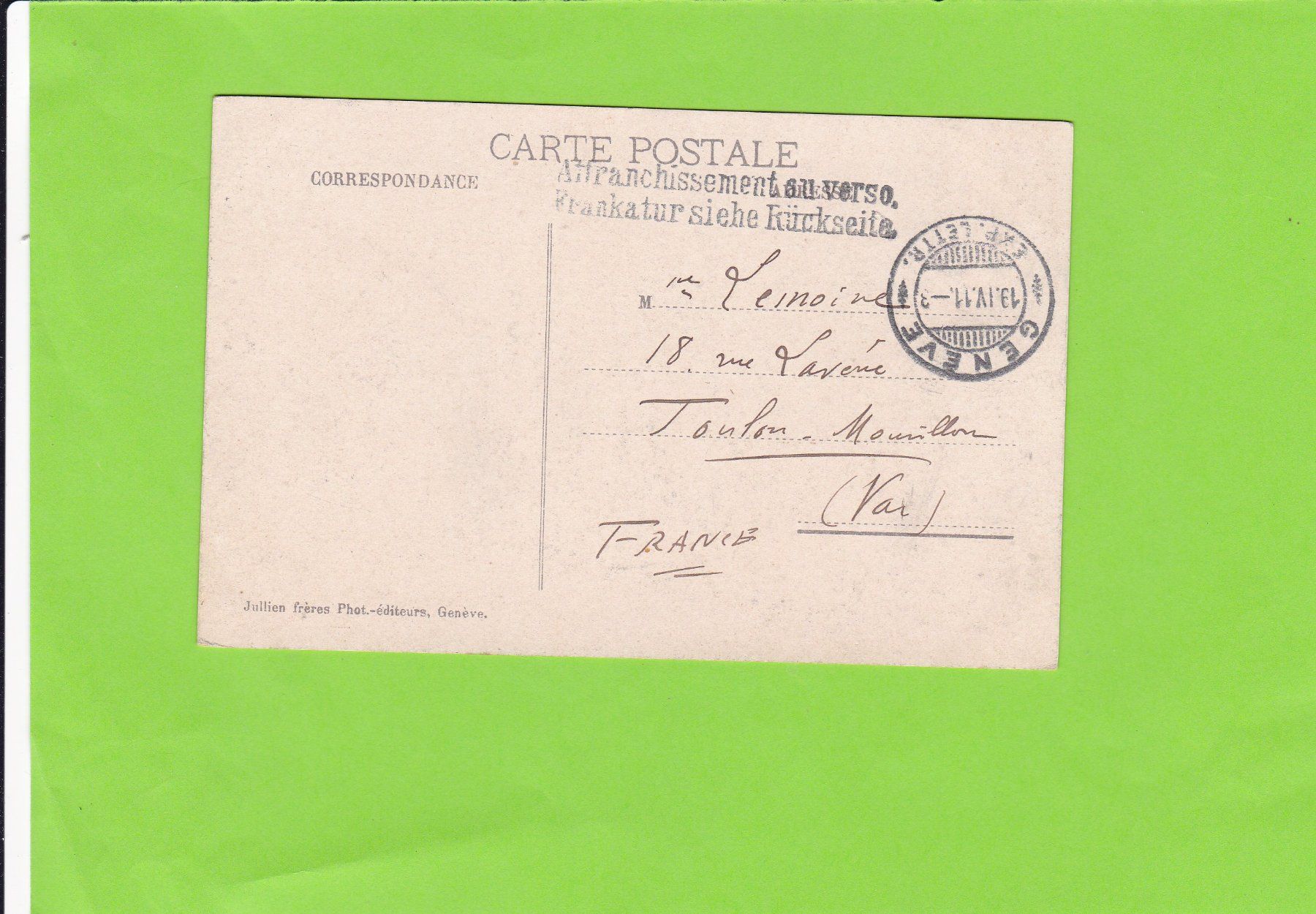 Cartoline postali: Genève-Monument Brunswick – Usato da St. Peterzell venduto da neckertal 1