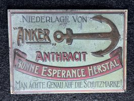 Blechschild antik Anker Anthrazit verblasst um 1915