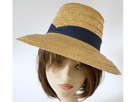 Hut Strohhut Gr. 54/55 hoch mit blauem Band VINTAGE 1950s