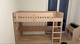 Vertbaudet Kinder-Hochbett „Poesie“ 90 × 190 cm – Rosa/Nude