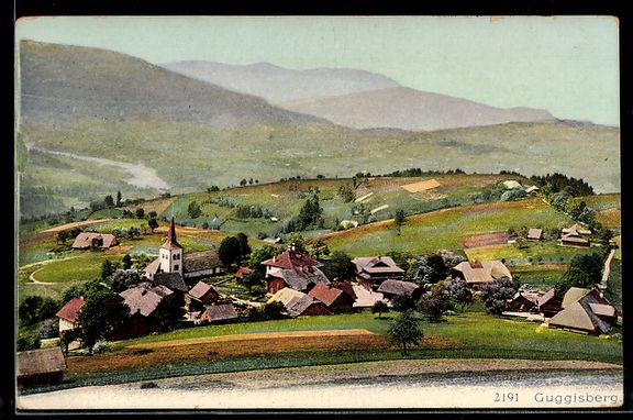 Cartes postales: AK Guggisberg, Ortsansicht mit Kirche – D'occasion à Berlin par bartko-reher